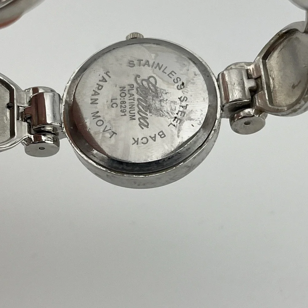 Geneva Platinum Watch Women 28mm Case‎ MOP Dial Bangle Red Accents- New Battery